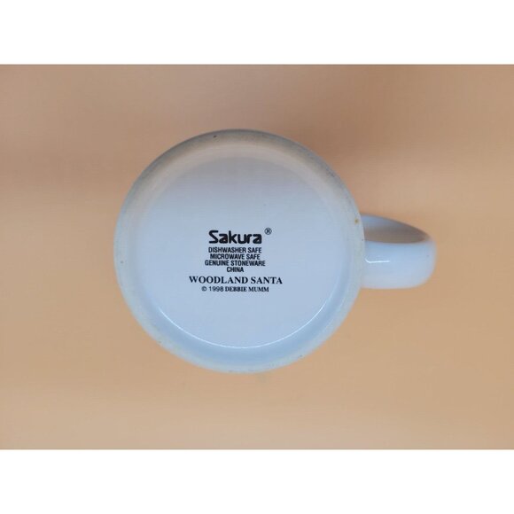 Debbie Mumm Sakura Woodland Santa Mug 1998 Buffalo Check Christmas Coffee Tea - Picture 4 of 5